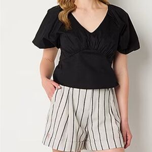 Worthington Womens V Neck Short Sleeve Blouse Size Small